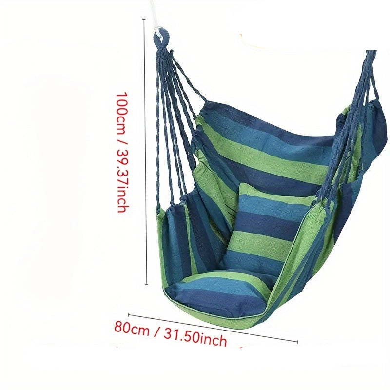 Striped Hammock Chair – Hanging Rope Swing Seat with Cushions for Porch, Patio, Bedroom & Camping