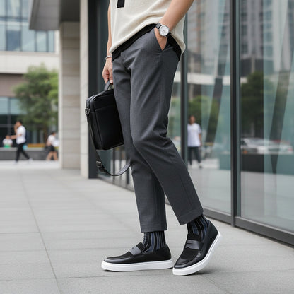 Men’s Casual Slip-On Sneakers – Low-Top Skate Shoes with PU Upper, Rubber Sole & Round Toe Design for Everyday Wear