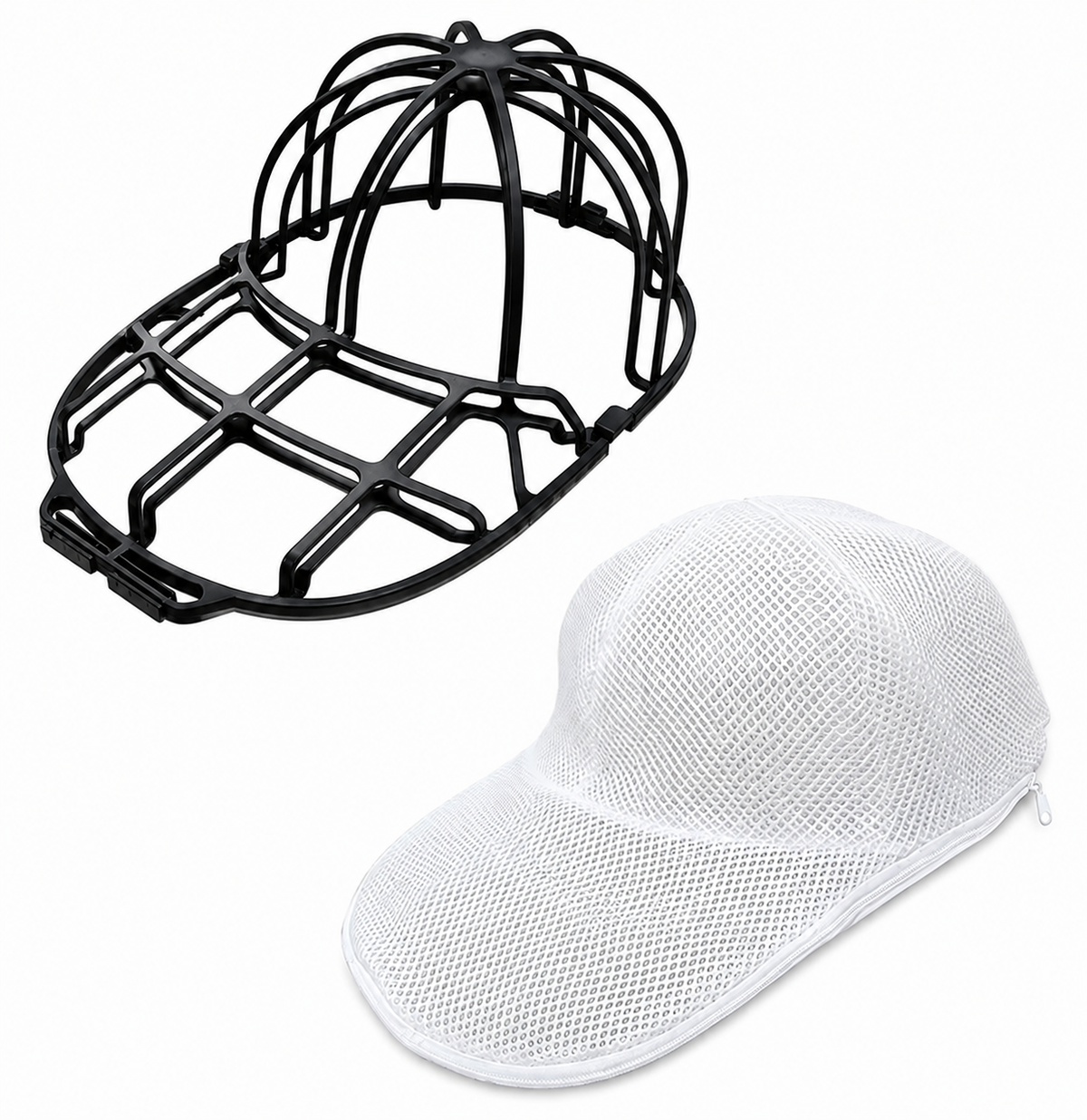 Baseball Cap Washer Cage - Rigid Hat Frame plus Mesh Wash Bag, Holds a Cap's Shape in the Washing Machine or Dishwasher