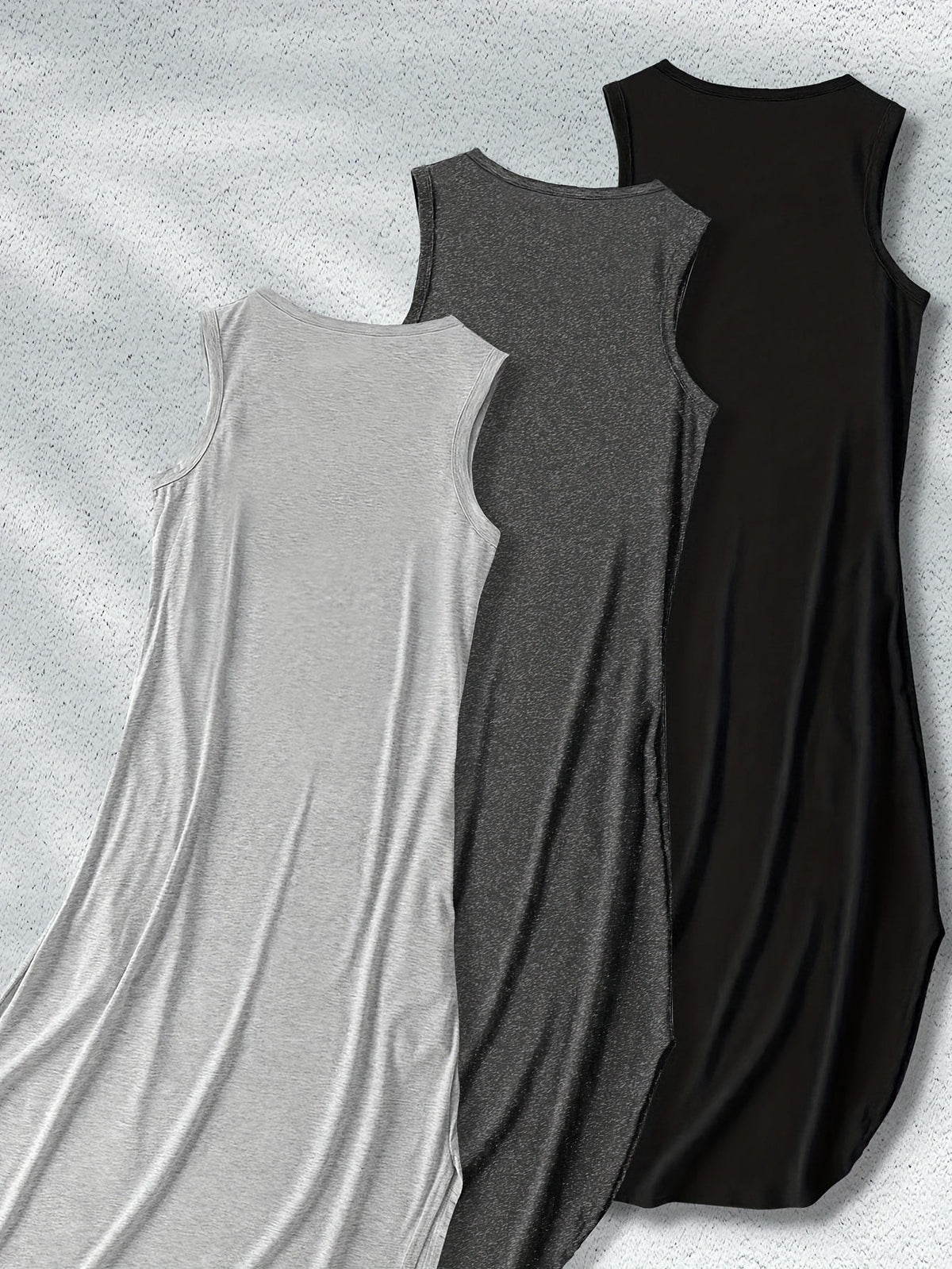 Women’s Sleeveless Maxi Dresses - 3pcs Casual Stretchy Solid Color Outfits, Polyester Blend with Side Slit, Machine Washable, Comfortable and Stylish for All-Season Everyday Wear