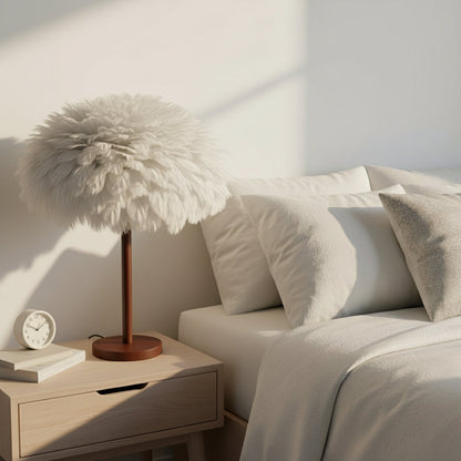 White Feather Hemisphere Lampshade – 40cm Handmade Faux Feather Shade for Pendant Lights, Chandeliers, Floor Lamps & Modern Bedroom or Living Room Decor
