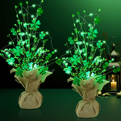 Light-Up St. Patrick’s Day Tabletop Tree – Green Clover Leaves and Fairy Lights for Charming Irish Holiday Home Decor