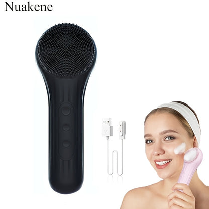 Rechargeable 2-in-1 Silicone Face Scrubber – Electric Cleansing & Heating Massage Brush with 5 Modes for Gentle, Effective Skincare