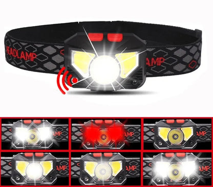 USB Rechargeable LED Headlamp – Bright Sensor-Activated Head Torch for Fishing, Hiking, Emergency Search, or Camping Adventure Use