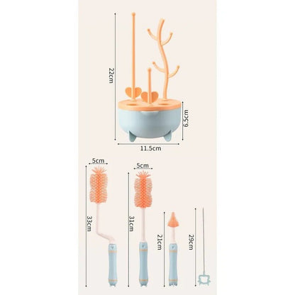 Baby Bottle Cleaner Set with Drying Rack - 6-in-1 2 Silicone Baby Bottle Brushes, Straw Brush, Nipple Brush & Storage Box