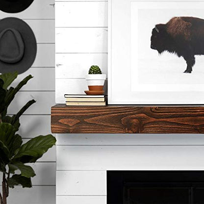 Rustic Wood Fireplace Mantel - Wall-Mounted & Floating Shelf for Home Decor