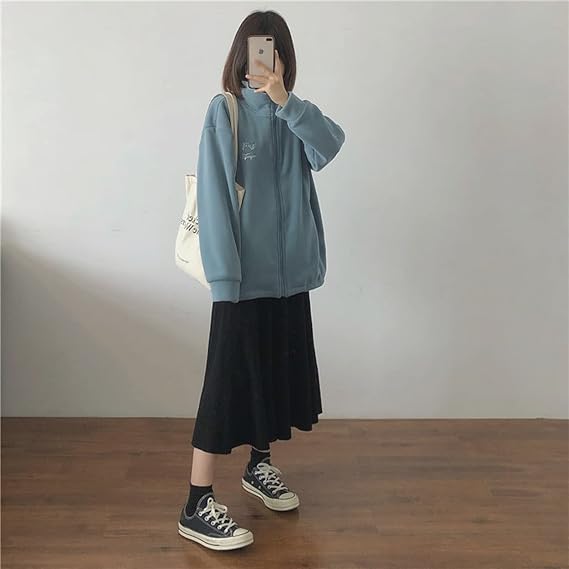 Women’s Embroidered Fleece Knit Cardigan – Open Front Zipper Hoodie with Round Neck & Long Sleeves