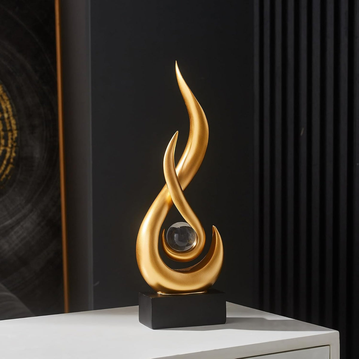 Modern Abstract Fire Resin Statue - Artistic Desk Ornament for Stylish Home Interiors, Study, or Office Decorative Placement