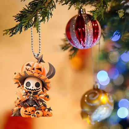 Halloween Pumpkin Skeleton Figurine – 2D Flat Acrylic Ornament for Home, Office, Café, Studio, and Festive Desktop Table Decor