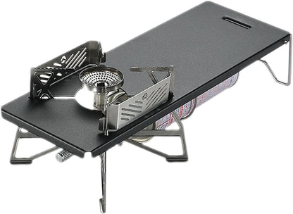 Portable Black Camping Kitchen Set – Foldable Table with Stove Rack and Accessories for Outdoor Cooking, BBQ, and Travel Setup
