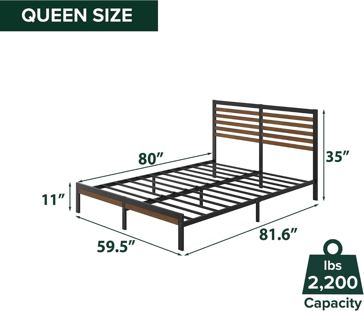 Bamboo and Metal Platform Bed Frame, Sturdy Steel Frame