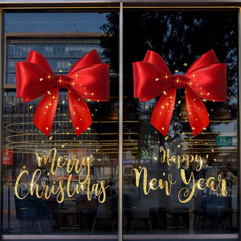 Christmas Window Sticker – 45×60 cm Electrostatic Bow & Bell Glass Decal for Holiday Parties, Festive Scenes & Seasonal Home Atmosphere