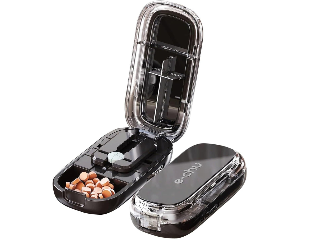Compact Pill Cutter & Storage Box – Dustproof Tablet Organizer with Divider for Travel, Medicine & Daily Use