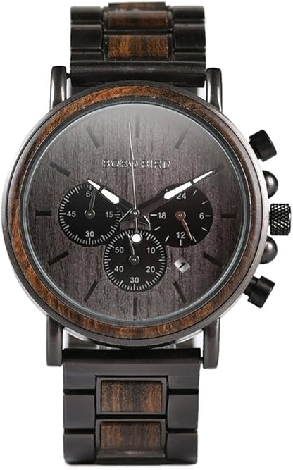 Wooden Men’s Watch Relogio Masculino – Stylish Chronograph Military Timepiece in Gift Box, Eco-Friendly Design for Everyday Elegance