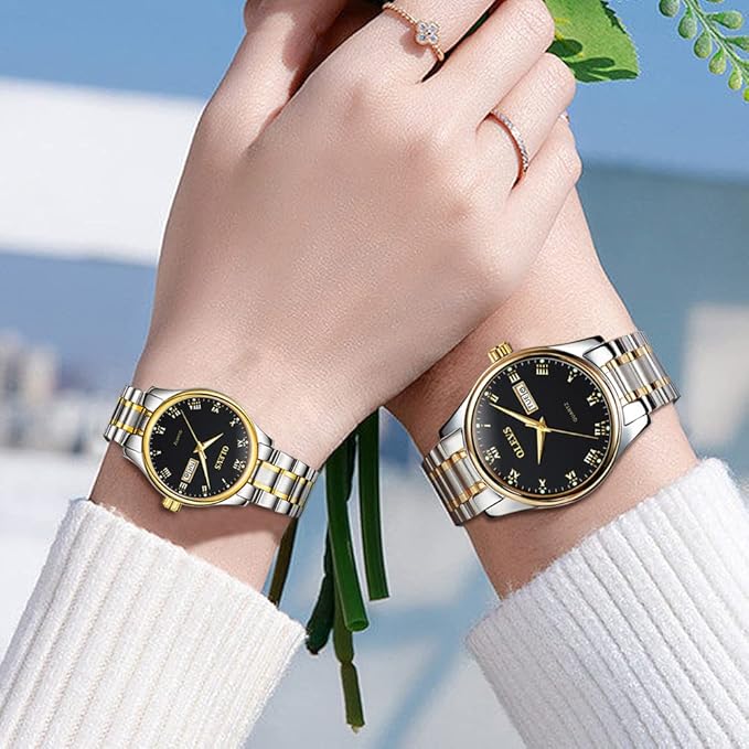 Luxury Couple Watches – Stainless Steel Waterproof Timepieces for Men & Women, Romantic Gift Set with Matching Elegant Style