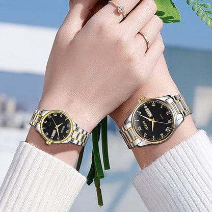 Luxury Couple Watches – Stainless Steel Waterproof Timepieces for Men & Women, Romantic Gift Set with Matching Elegant Style