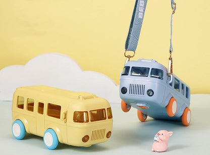 Bus-Shaped Kids Water Bottle – 500ml Fun Car Design with Shoulder Strap & Straw, Portable Leak-Proof Cup for School & Travel