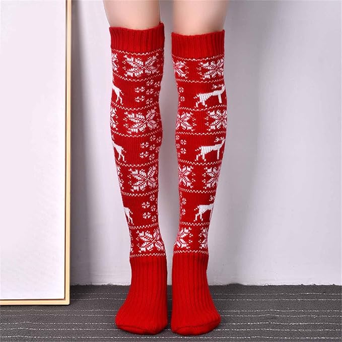 Women’s Christmas Knit Over-Knee Socks – Warm Cotton Winter Stockings, Trendy 2025 Holiday Accessories for Festive Outfits, Lounge Wear, and Seasonal Fashion