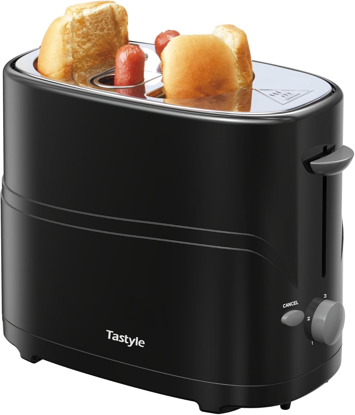 Hot Dog & Bun Toaster with Mini Tongs – 2‑Slot Retro Stainless Steel Cooker for Sausages, Chicken, Veggie Links and Breakfast Fun