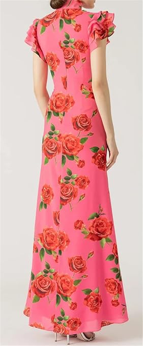 Asymmetrical Printed Turtleneck Long Dress – Women’s Fall/Winter Maxi Fashion, Full Sleeves, Chic Style for Modern Elegance