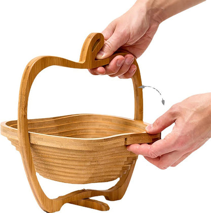 Bamboo Folding Fruit Basket & Cutting Board – Collapsible Vegetable Tray Doubles as Chopping Block & Space-Saving Food Storage Solution