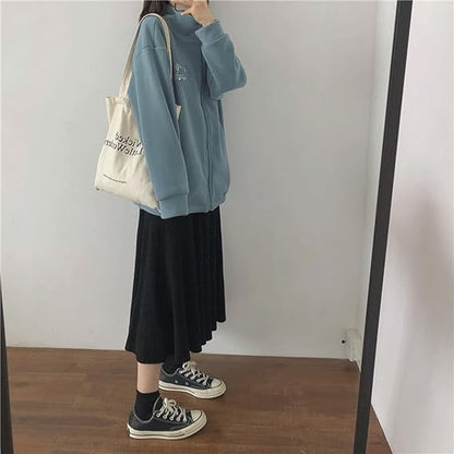 Women’s Embroidered Fleece Knit Cardigan – Open Front Zipper Hoodie with Round Neck & Long Sleeves