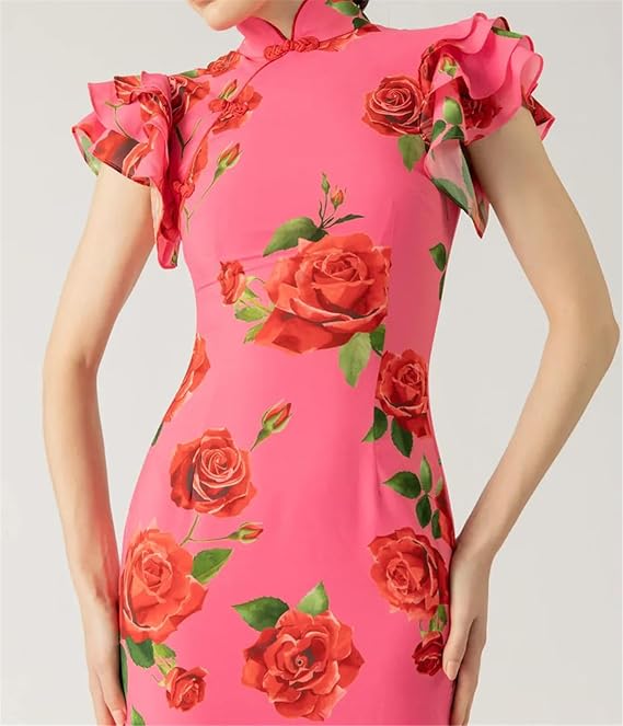 Asymmetrical Printed Turtleneck Long Dress – Women’s Fall/Winter Maxi Fashion, Full Sleeves, Chic Style for Modern Elegance