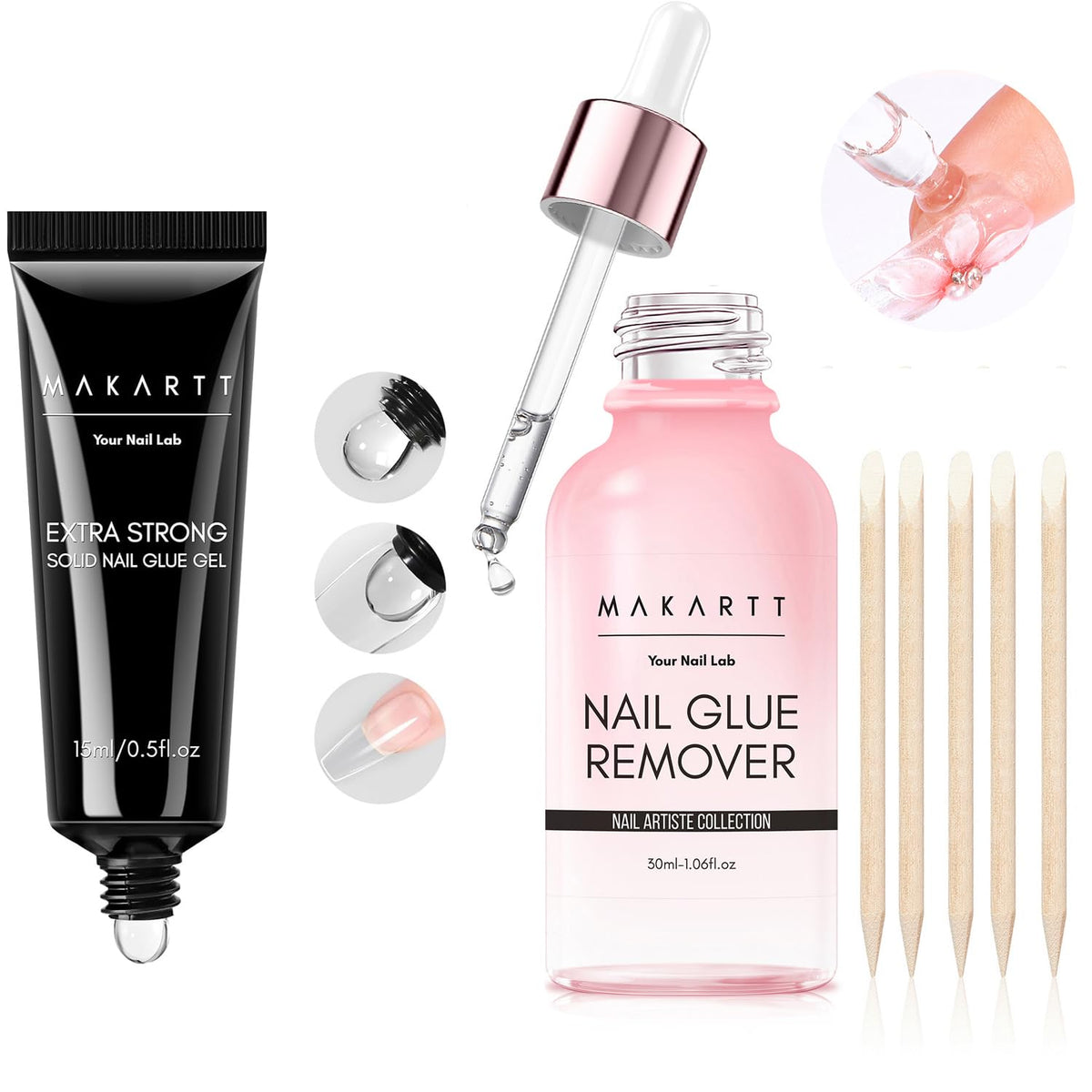 Nail Glue & Remover Set – Gentle UV Nail Glue for Press-On Nails, Non-Acetone Removal for Damage-Free Nail Art Experience