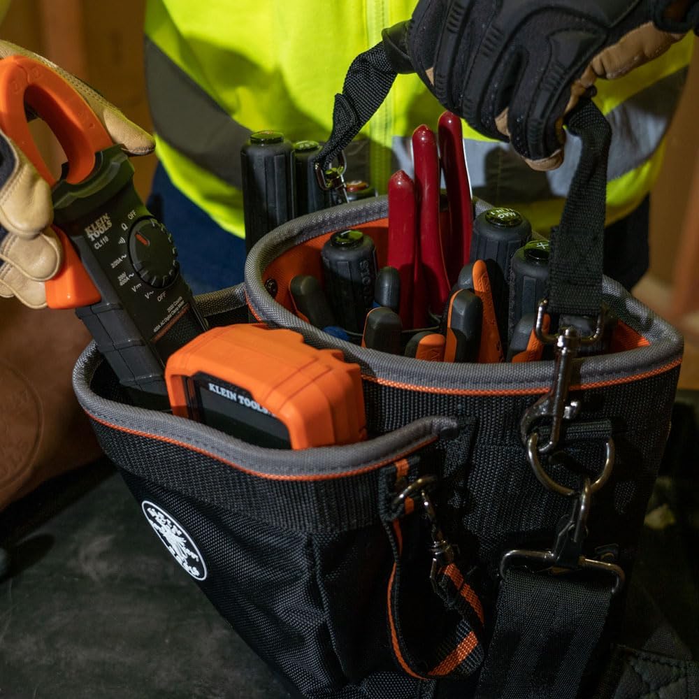 Professional Heavy-Duty 14-Pocket Tool Bag – Shoulder Strap Organizer with Long Screwdriver Storage, Durable Construction for Home, Garage & Jobsite Tools
