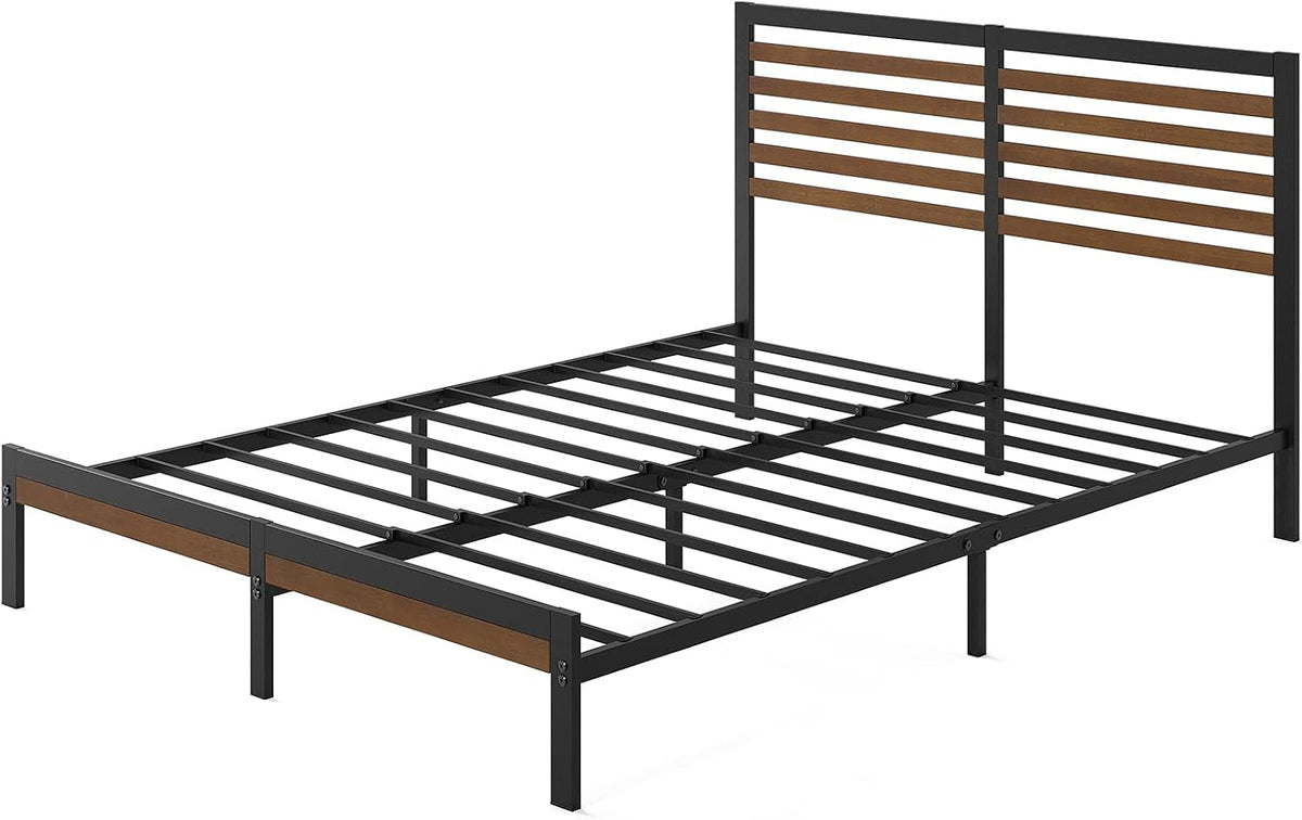 Bamboo and Metal Platform Bed Frame, Sturdy Steel Frame