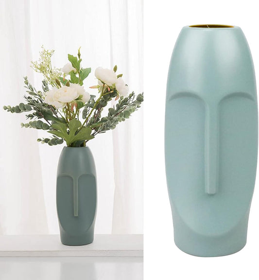 Abstract Face Nordic Plastic Flower Vase – Shatterproof Modern Pot for Bold Floral Displays & Artistic Home Styling