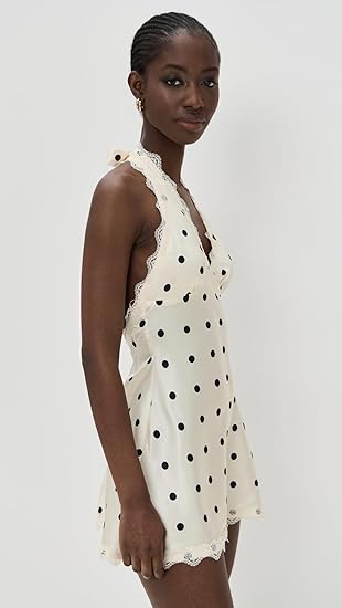 Satin Polka Dot Mini Dress – Women’s Lace Halter Deep V-Neck Sleeveless Backless Beach & Club Outfit