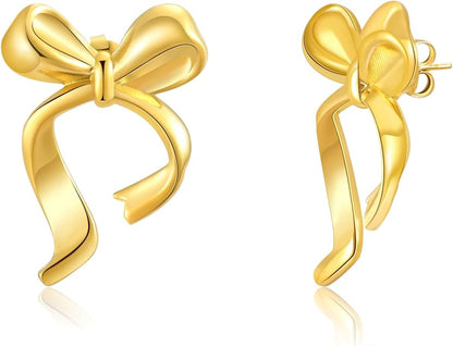 Fairy Tale Bow Stud Earrings – Retro Sweet Stainless Steel Jewelry for Women, Perfect for Daily Fashion, Gifts, or Special Occasions