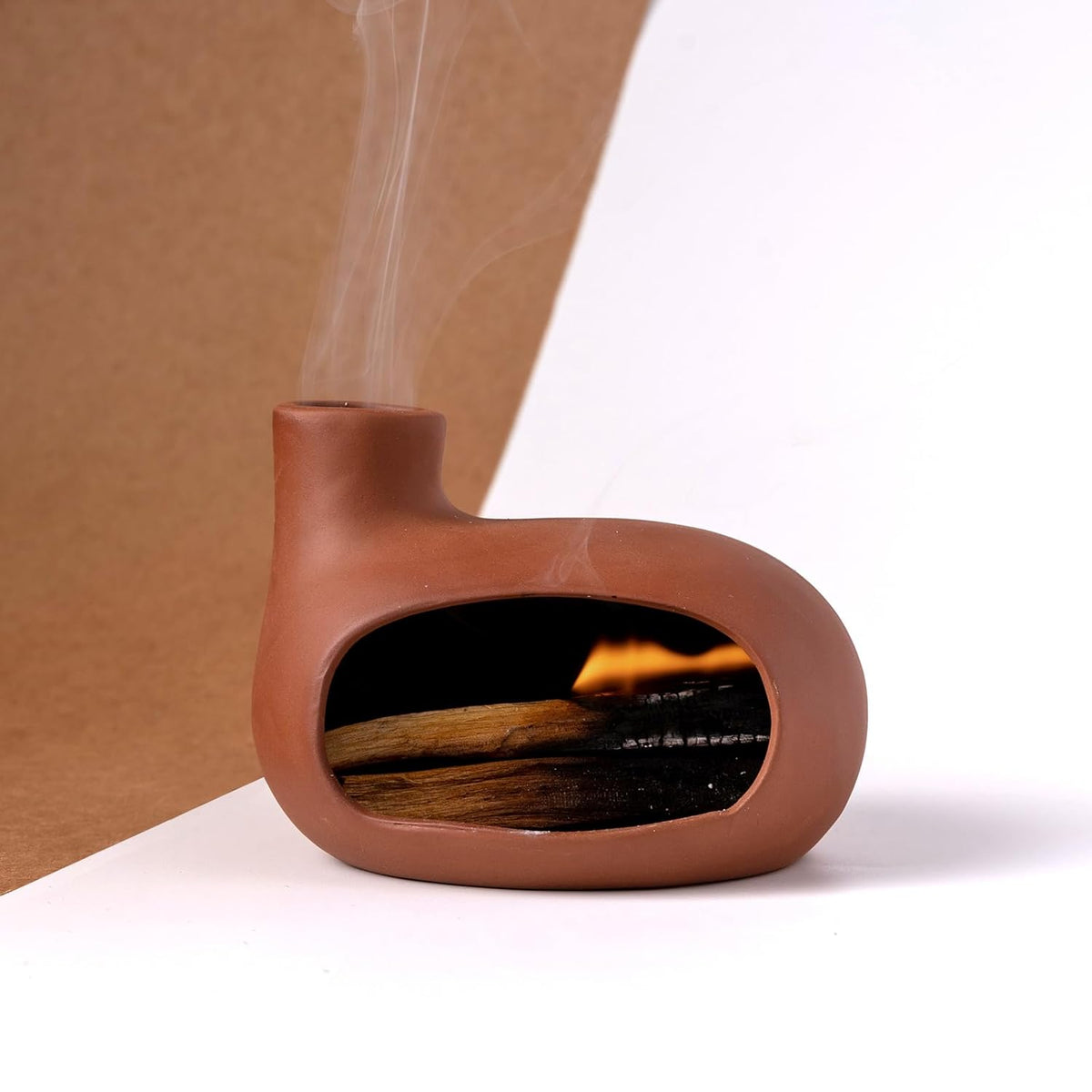 Terracotta Palo Santo Holder – Chiminea-Style Incense Burner for Meditation, Yoga & Cleansing; Works with Wood Sticks, Sage, Cones & Ash Catcher
