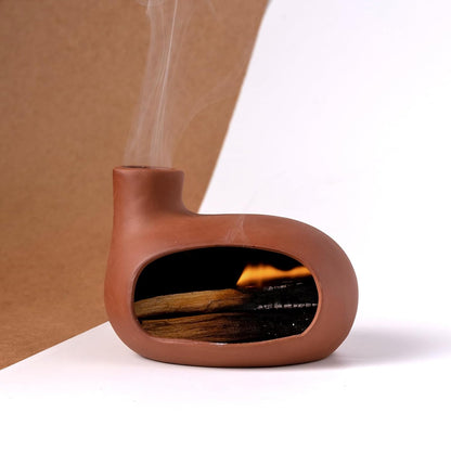 Terracotta Palo Santo Holder – Chiminea-Style Incense Burner for Meditation, Yoga & Cleansing; Works with Wood Sticks, Sage, Cones & Ash Catcher