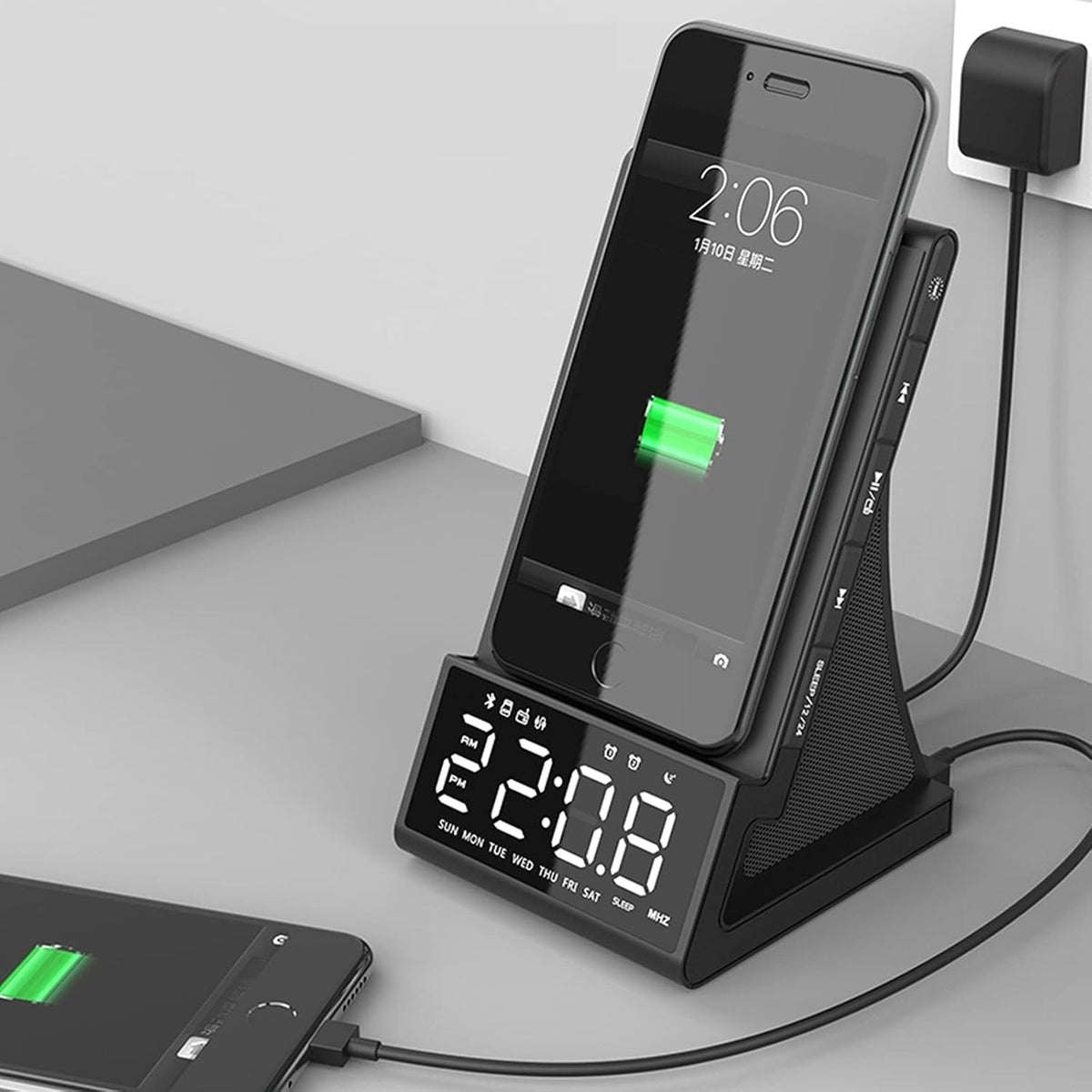 Wireless Charging Alarm Clock Speaker – LED Smart Clock with Bluetooth, FM Radio, USB Fast Charger & Modern Desktop Design