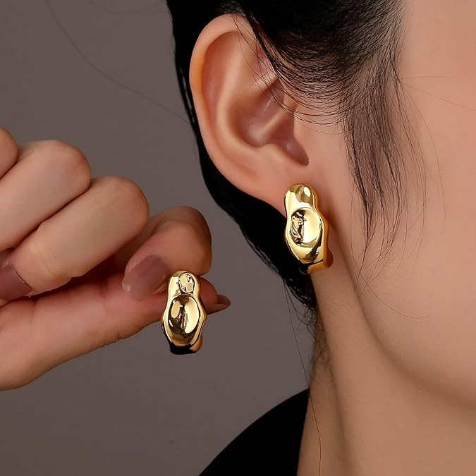 Chest Stud Earrings – 3D Gold Punk Body Part Design for Women’s Bold Statement Jewelry & Trendy Street Style