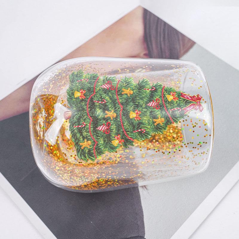 Christmas Double-Layer Glass Cup – Heat-Resistant Tree Mug for Coffee, Milk & Water, Cute Holiday Gift for Friends, Girls & Festive Kitchen Décor
