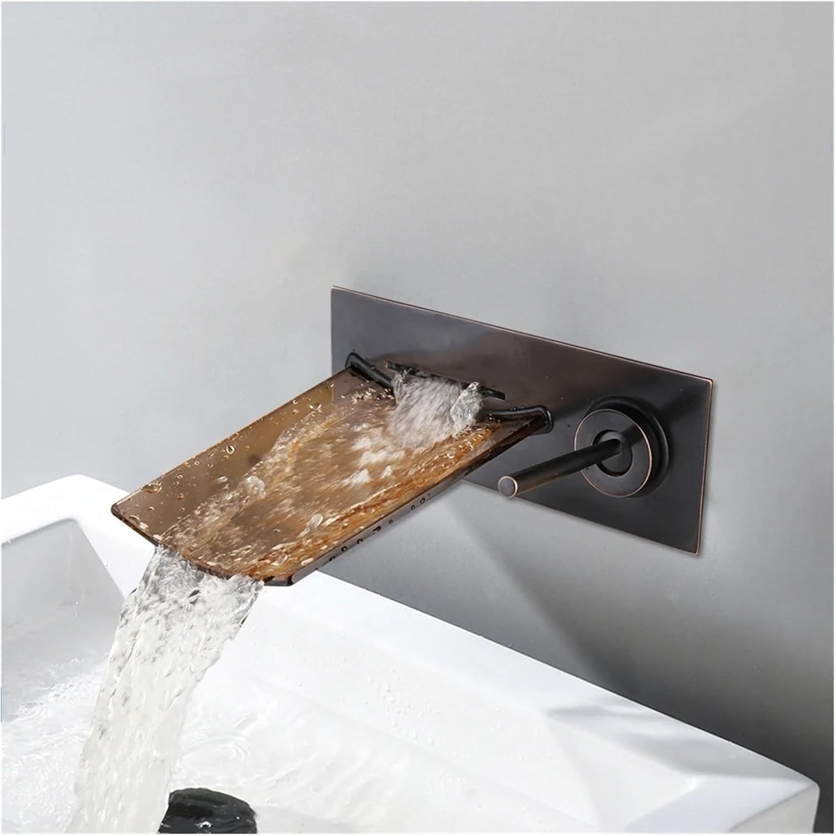 ORB Black Waterfall Faucet – Glass Spout Wall-Mounted Bathtub Mixer Tap for Modern Bathroom Aesthetics