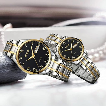 Luxury Couple Watches – Stainless Steel Waterproof Timepieces for Men & Women, Romantic Gift Set with Matching Elegant Style