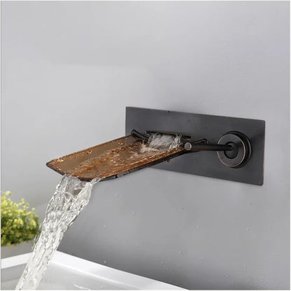 ORB Black Waterfall Faucet – Glass Spout Wall-Mounted Bathtub Mixer Tap for Modern Bathroom Aesthetics