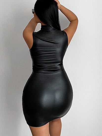 Party Bodycon Solid Color Mini Dress – Sexy Sleeveless Elastic Hip Tee Skirt Style, Slim Fit, Confident Short Dress for Night Outs and Events