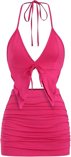 Women’s Two-Piece Set – Low-Neck Camisole & Drawstring Slim Shorts, Ideal for Beach Holidays & Summer Parties