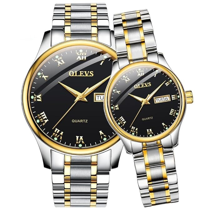 Luxury Couple Watches – Stainless Steel Waterproof Timepieces for Men & Women, Romantic Gift Set with Matching Elegant Style