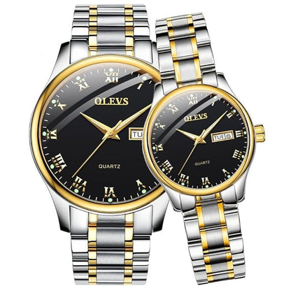 Luxury Couple Watches – Stainless Steel Waterproof Timepieces for Men & Women, Romantic Gift Set with Matching Elegant Style