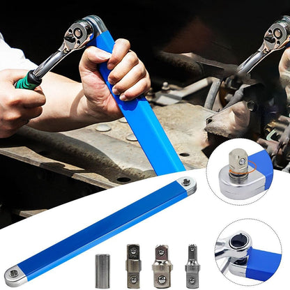 Ultra-Long Stroke Extension Wrench Set – Universal Fit with 1/2", 1/4", and 3/8" Square Drive Adapters for Hard-to-Reach Jobs