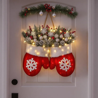 Christmas Glove-Shaped Floral Garland – Creative Simulated Flower Wreath for Doors, Windows, Parties & Holiday Home Decoration