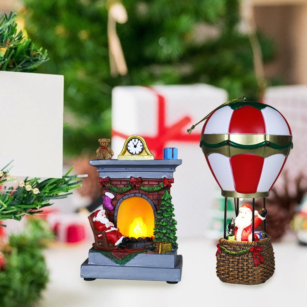 Santa & Snowman Hot Air Balloon Ornament – LED Glowing Christmas Decoration for Bedroom, Tabletop & Festive New Year Home Décor