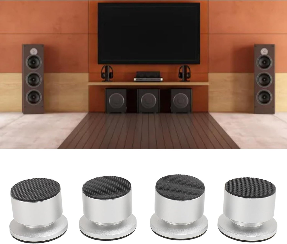 Aluminum Audio Amplifier Feet – 4-Piece HiFi Shock Absorber Pads for Speaker or CD Player, Reduce Vibration, Boost Sound Clarity