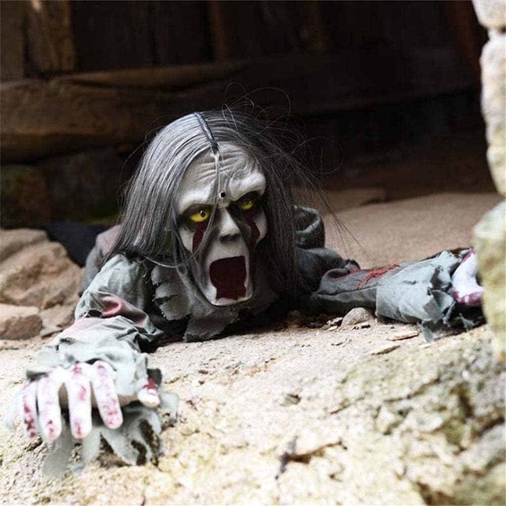 Screaming Crawling Ghost Decoration with LED Glowing Eyes – Voice Activated Halloween Prop for Yard, Garden, Porch, and Scary Parties